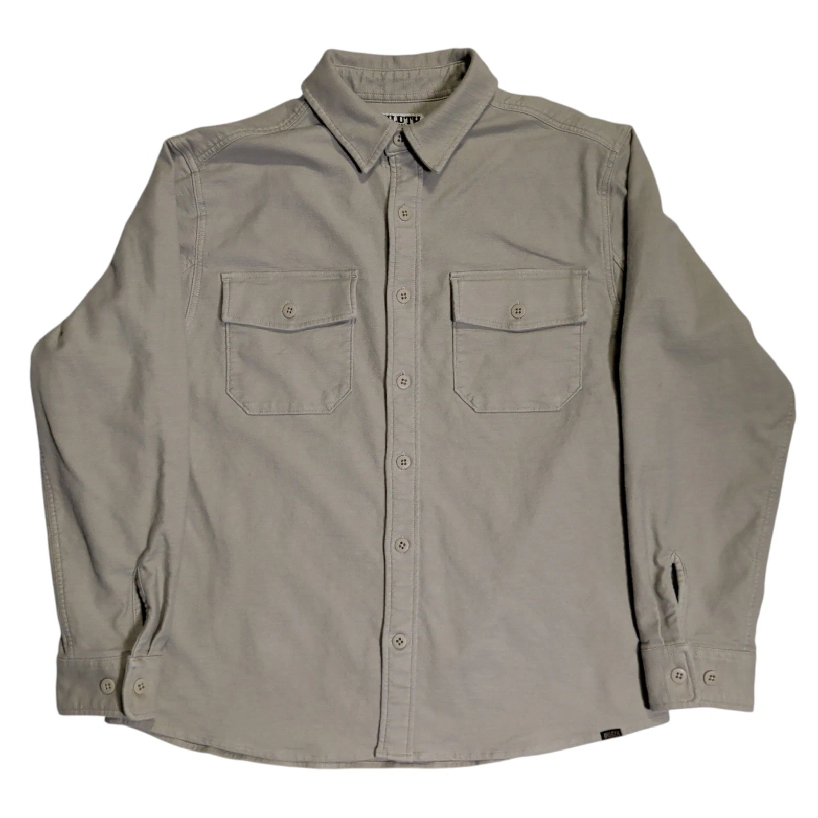 Duluth Trading Flannel Shacket Shirt Mens Size M Beige Outdoor Gorp Gorpcore