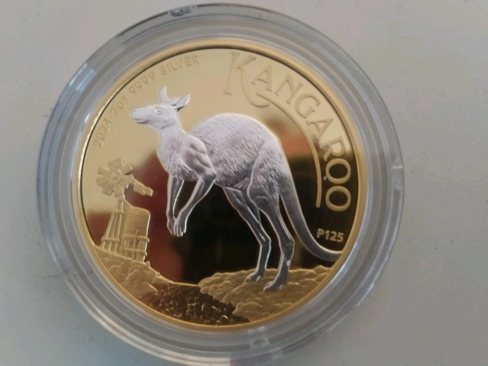 2oz 999er Silber Kangaroo 2024 Gold plated Münze Charles III - Bild 2 von 4