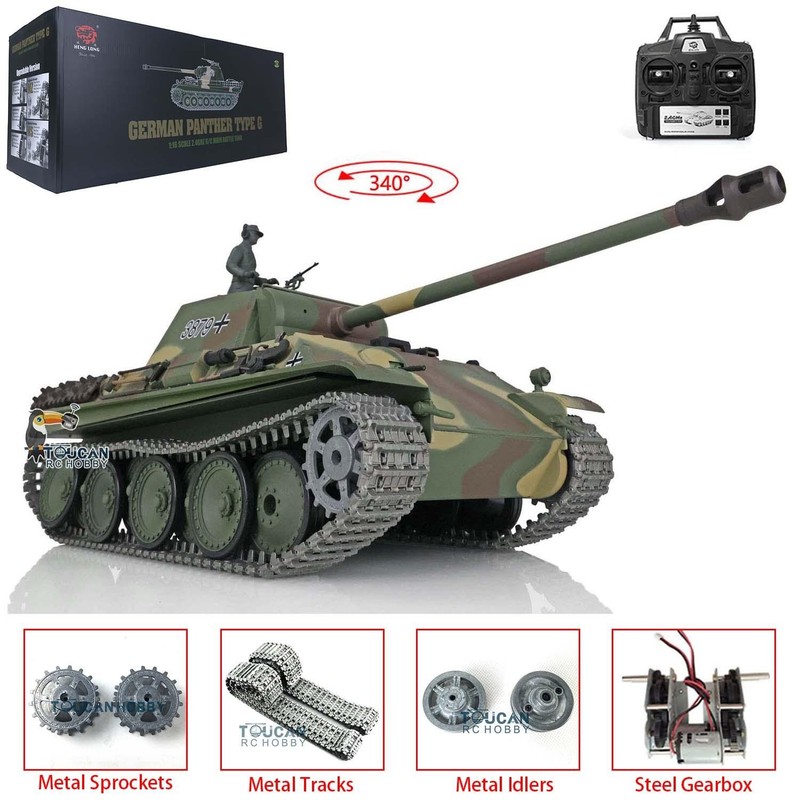 Henglong 1/16 7.0Upgraded Scale RTR RC Tank Model 3879 Panther G w/ Metal Tracks