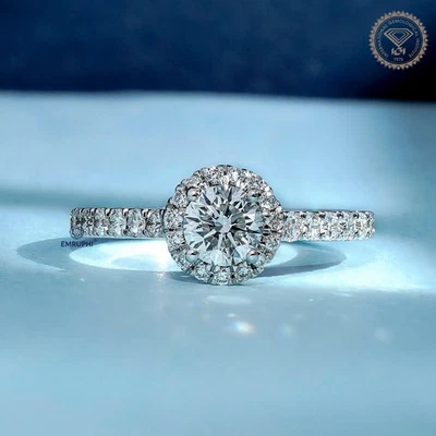 Halo Verlobungsring Damen Lab-grown Diamant Pavé Band  Echtschmuck Ring Hochzeit - Bild 1 von 4