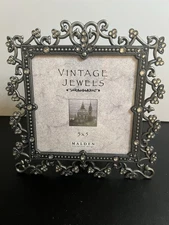 Malden International Designs Vintage Jewels 5” X 5” Silver and Rhinestone Frame