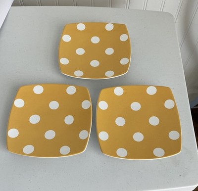 SET OF THREE 222 FIFTH CADIZ YELLOW DOT APPERTIZER SQUARE PLATES