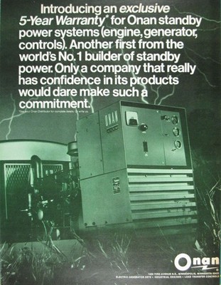 Print Ad Onan Standby Power System Warranty Promotion Industrial Generator