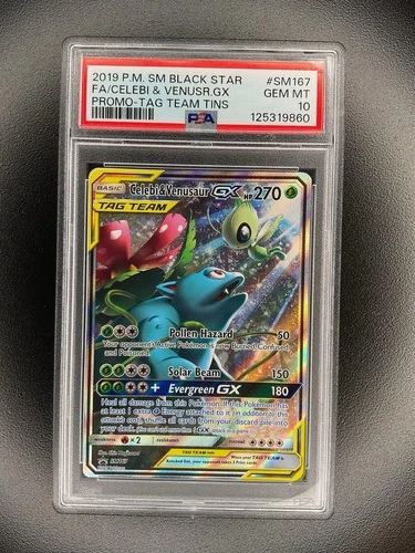 2019 Pokémon SM BSP Full Art Celebi & Venusaur GX - Tag Team Tins PSA 10
