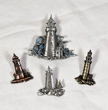 Lighthouse Pins Vintage JJ Jonette Jewelry Brooch Ocean Sea 4 Lot Metal Pinbacks