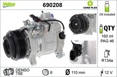 Kompressor Klimaanlage VALEO CORE-FLEX 690208 für BMW 12V 5er F10 Touring F11 X5