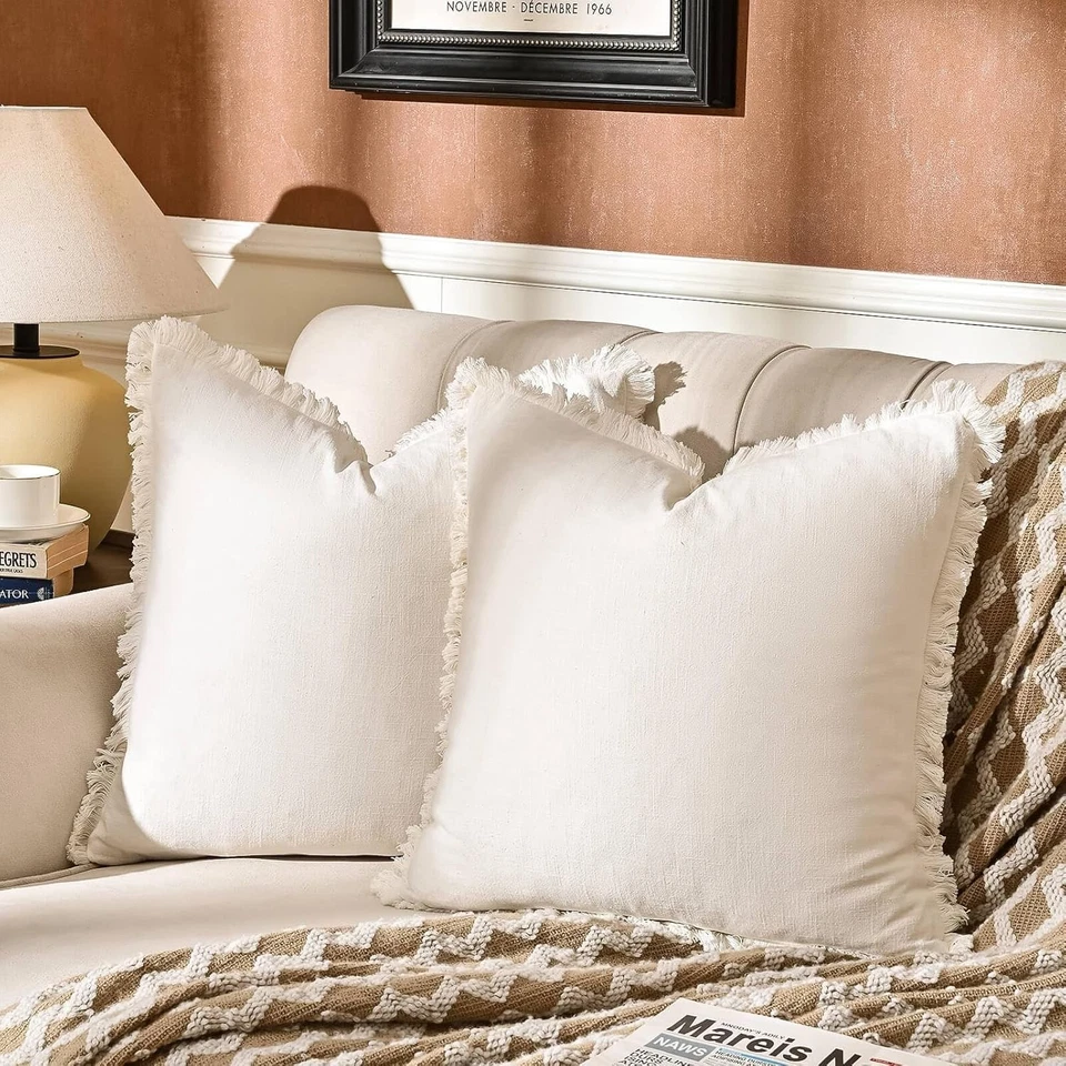 Rustic 20" x 20" Cotton Pillow Covers with Decorative Fringed Tassels - Set of 2 - Image 3 of 4