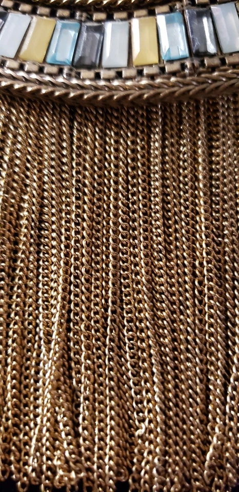 Chico's  Collar Necklace W/ Goldtone Chains,Faux Round Turquoise, Gem Baguettes  - Image 2 of 4