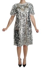 DOLCE & GABBANA Dress Silver Sequined Crystal Shift Gown IT40 / US6 /S RRP $5000