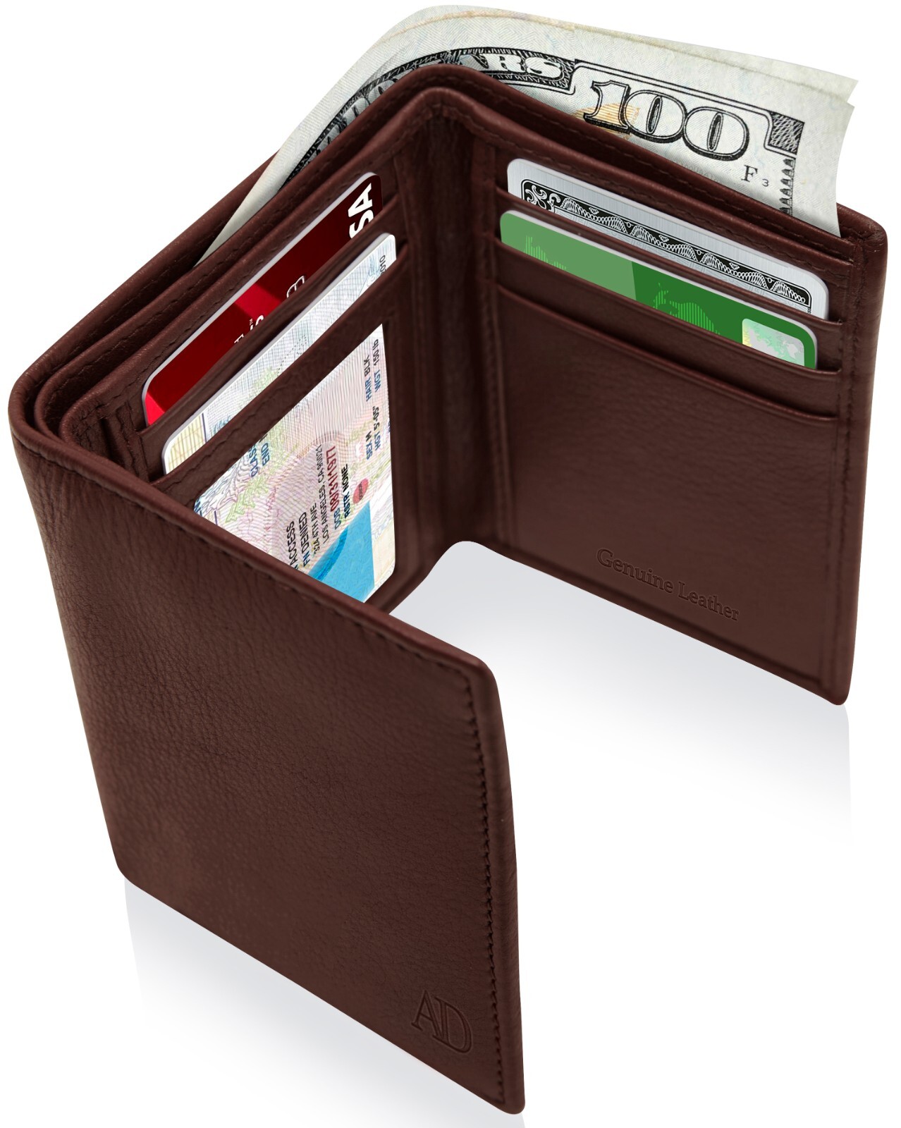 Genuine Leather Mens Wallet Slim Trifold Wallets For Men With ID Window RFID - Picture 11 of 15