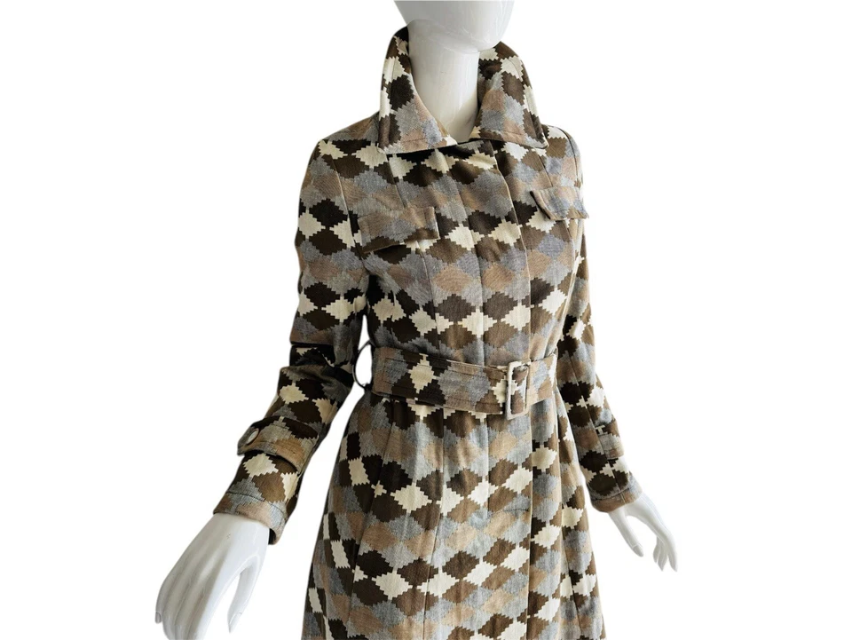 Jaqueta de tapeçaria com cinto vintage mod geométrica década de 1960 - Imagem 3 de 4