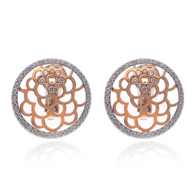 Luca Carati Floral Diamond Stud Earrings 18K Rose & White Gold 1.57Cttw