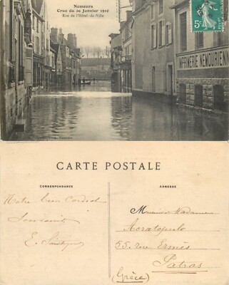 s18183 Crue du 20 Janvier rue l Hotel de Ville Nemours Frankreich Postkarte 1910 
