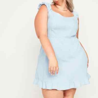 Old Navy Women's Plus 4X Fit & Flare Puff-Sleeve Smocked Jean Mini Dress