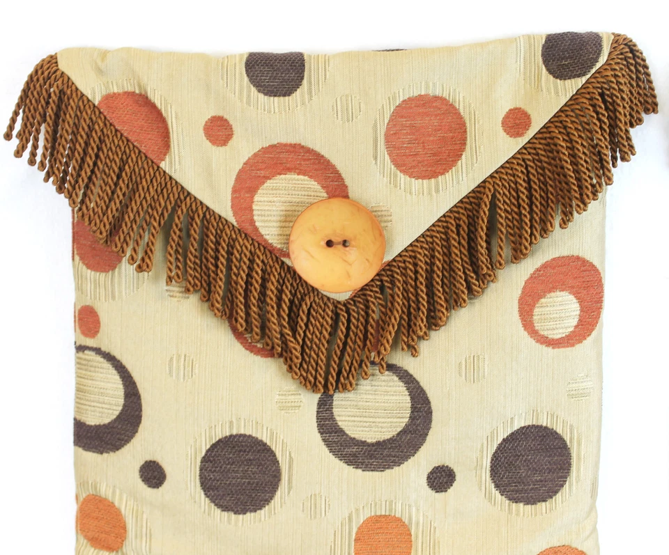 2 Fundas de Almohada MCM Círculos Geométricos Marrón Tostado Naranja Flecos Tela Brillante BOHO Foto 2 de 4