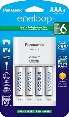 4 Count Eneloop AAA Rechargeable Batteries with CC17 Smart Charger