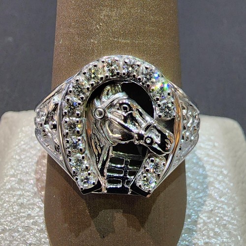 14K White Gold Diamond Horseshoe Ring with Horse Head Size 9.5 eBay