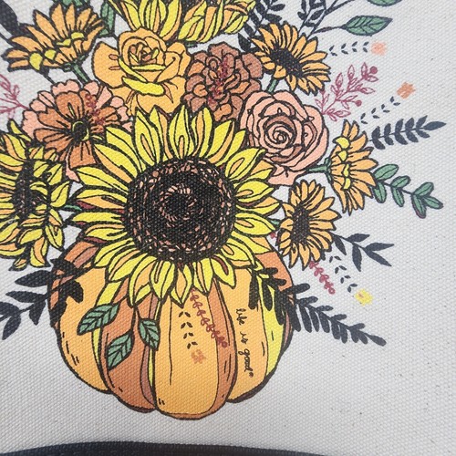 Life Is Good TOTE Bag Autumn Harvest Flowers Cotton Canvas Market Beach Shopping - Picture 2 of 12