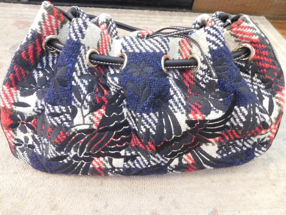 Bolso de Hombro Kate Spade LANA A CUADROS Grande HOBO TOTE NEGRO ROJO Bordado PÁJAROS Foto 4 de 4