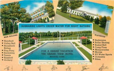 Colorpicture Grand View Hotel Moodus Connecticut 1950s Swimming Pool 20-12996
