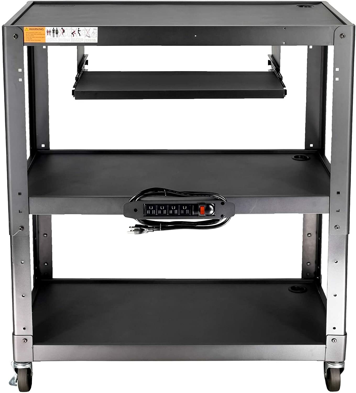 Ultra Wide Steel Frame AV Cart Presentation Mobile Power Strip Locking