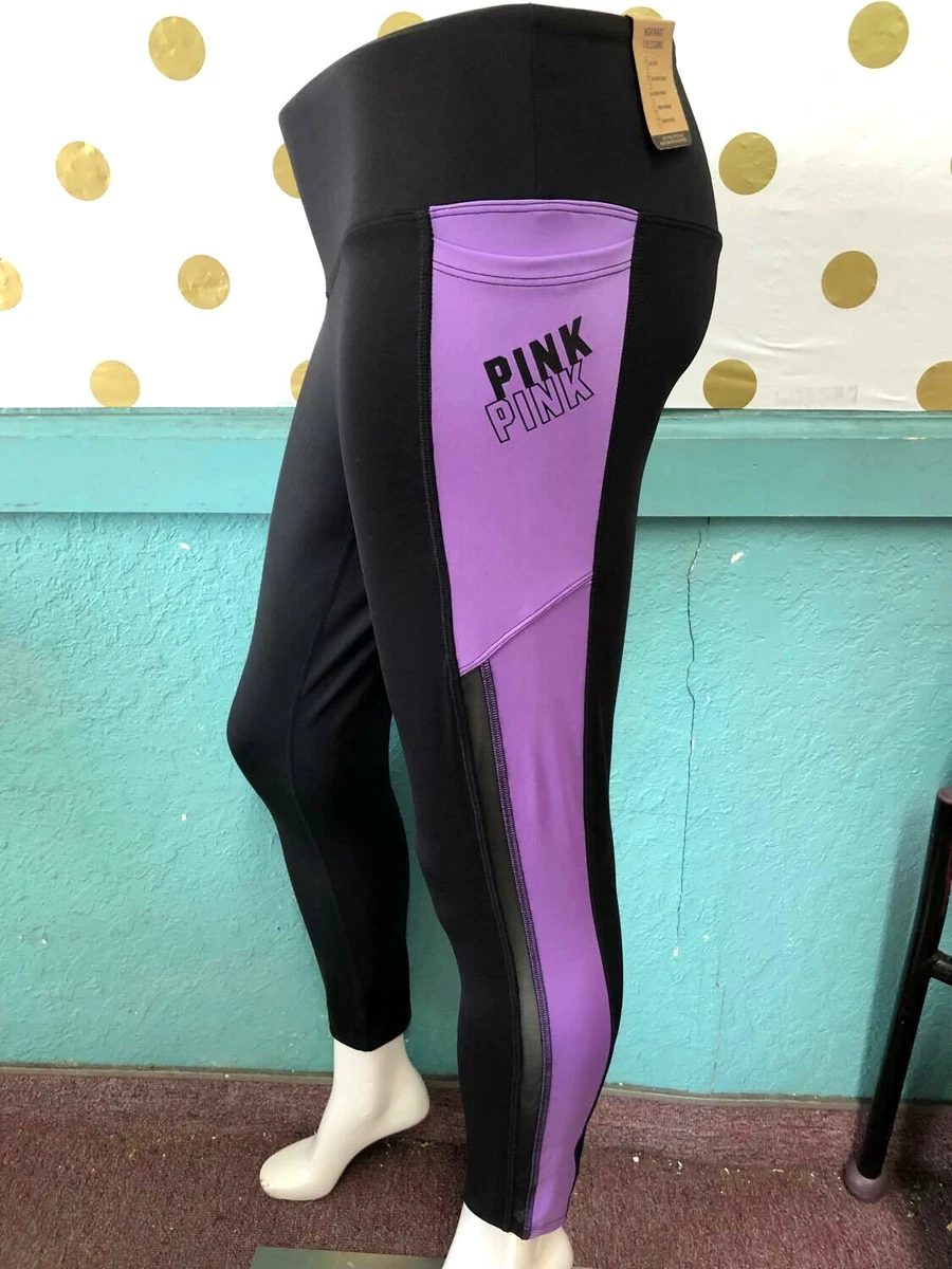 Victoria's Secret Pink Ultimate High Waist 7/8 Legging Black Purple Stripe  NWT