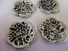 3/4"  19 mm  Antiqued Silver and Black Tone Metal  Flower Buttons (8 pieces)