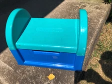 Vintage Fisher Price Mailbox Step Stool Toddler Child Blue & Green 1984