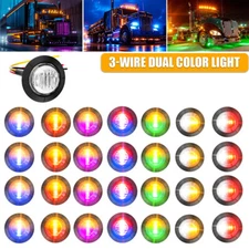 3/4" LED Marker Lights Dual Color Truck Trailer Side Clearance Bullet Lights 12V