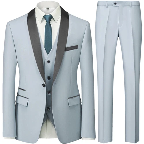 Ensemble de 3 pièces costume de mariage homme manteau pantalon gilet robe de marié blazers veste pantalon - Photo 35/52
