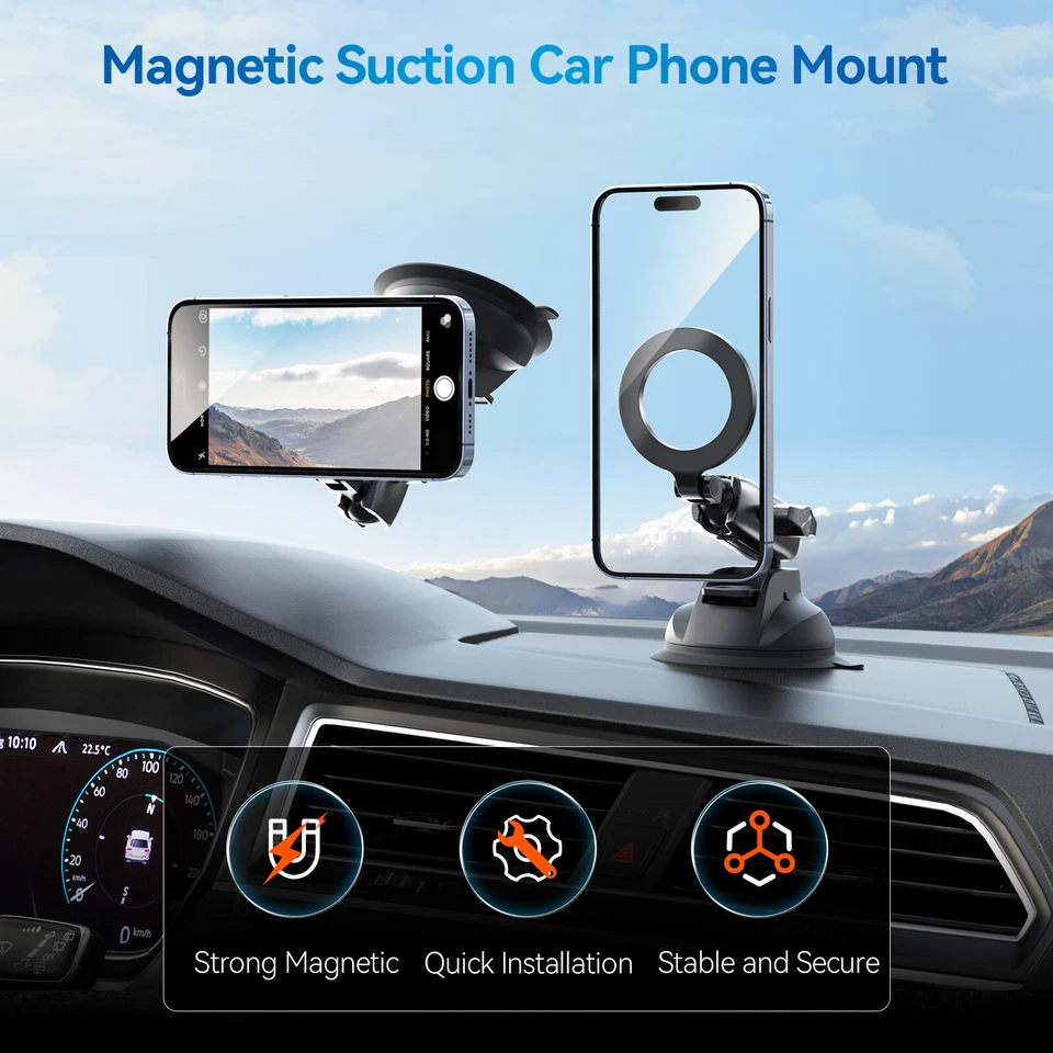 Magnetic Suction Cup Holder Car Navigation GPS Cell Phone Mount Desktop Bracket - Image 3 of 4