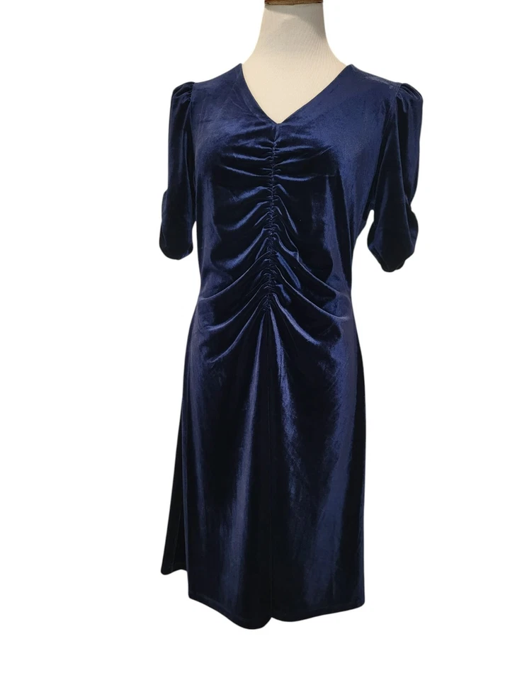 Vestido Grunge Vintage DKNY 1990s Y2K Azul Terciopelo Acanalado Talla 12 Foto 3 de 4