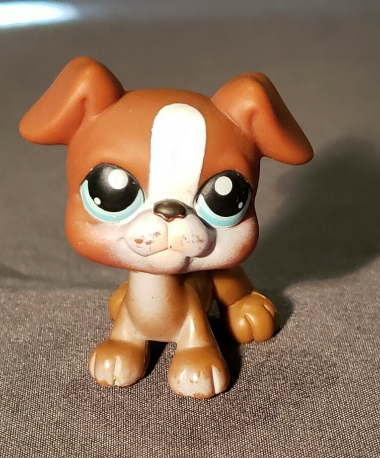 Littlest Pet Shop #83 Brown Boxer Puppy Dog with blue eyes