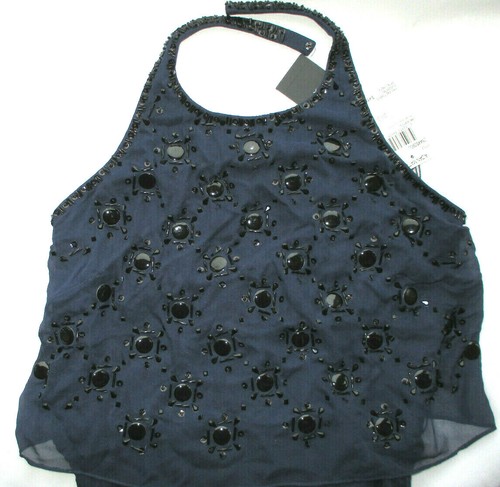 AIDAN MATTOX Azul marino con cuentas de cuerpo de seda gasa Vestido ¡Nuevo con etiquetas! $450 talla 2 - Imagen 7 de 12