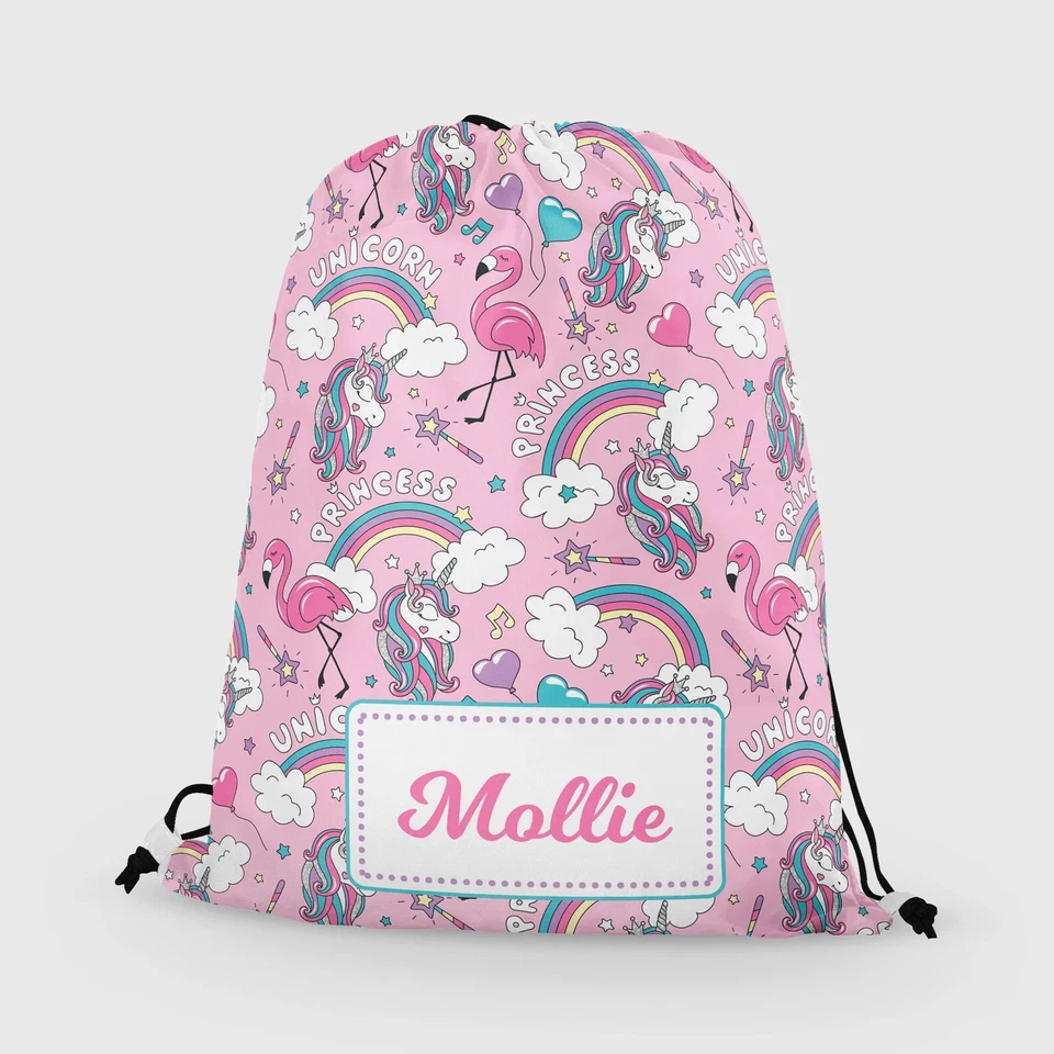 FANDANGO Personalisierte Einhorn Prinzessin Kinder Kordelzugtasche PE Schwimmschultasche