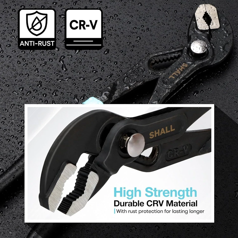 SHALL 3PC Groove Joint Pliers Set 12, 9-1/2, 7 Inch,Push-Lock Water Pump Pliers - Image 3 of 4