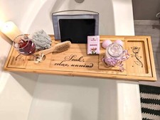 Custom Bamboo Caddy Gift Set-Bath Tub Tray for a relaxing bath-Expandable