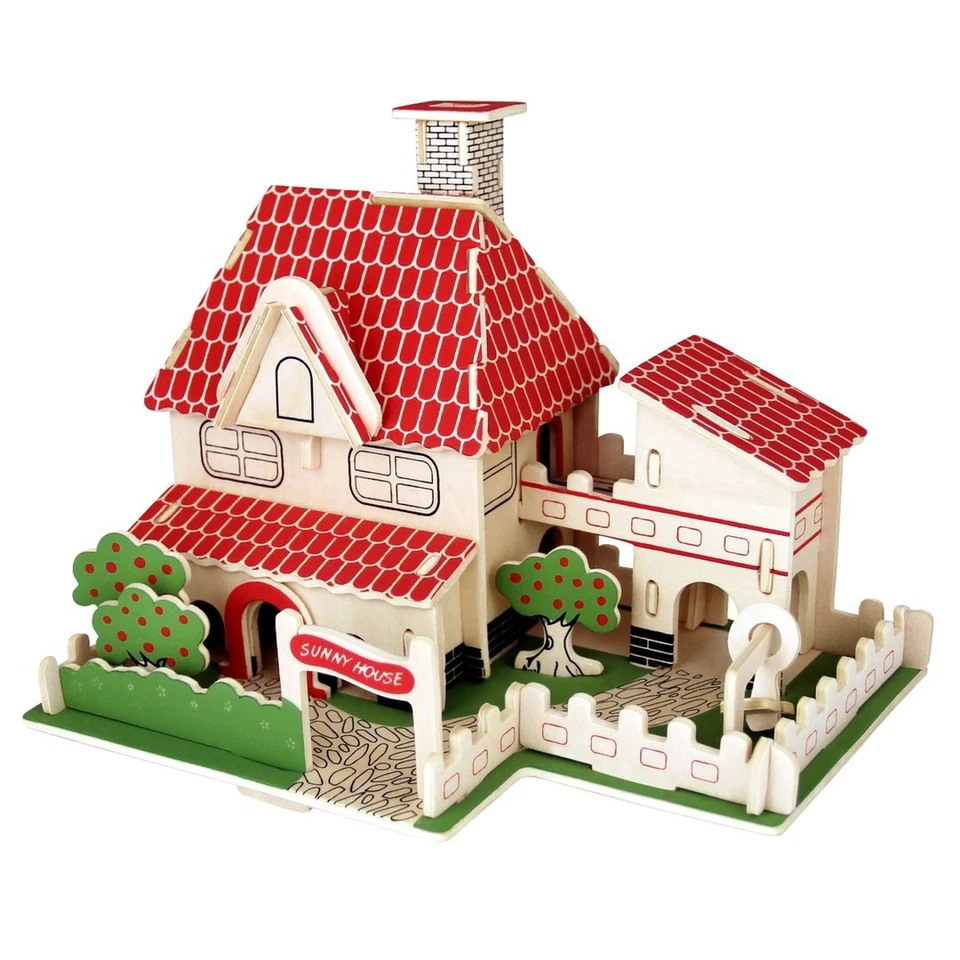 AXTOM Ferienhaus Kalifornien - 3D Holzbausatz Haus Gebäude Steckpuzzle Bau Holzpuzzle