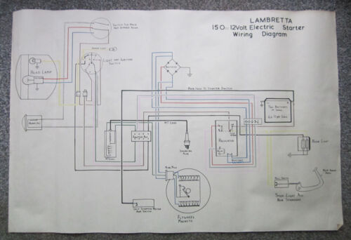 Vintage Lambretta 150cc elektrisches Start-Kabeldiagramm - Bild 1 von 1