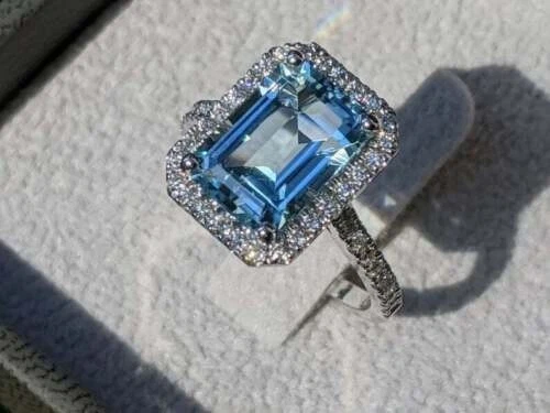 Обручальное кольцо с натуральным изумрудом аквамарином 4 карата сплошная платина 950 размер 7 - Изображение 2 из 4