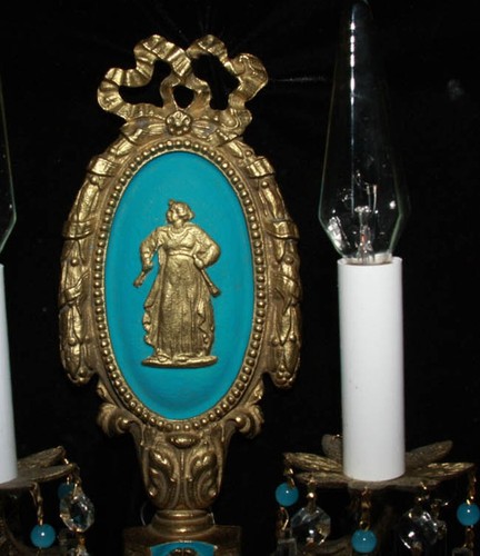 2 Lady Brass Bronze Crystal Sconce Lamp Vintage Wedgwood Inspired Spain French - Bild 3 von 6