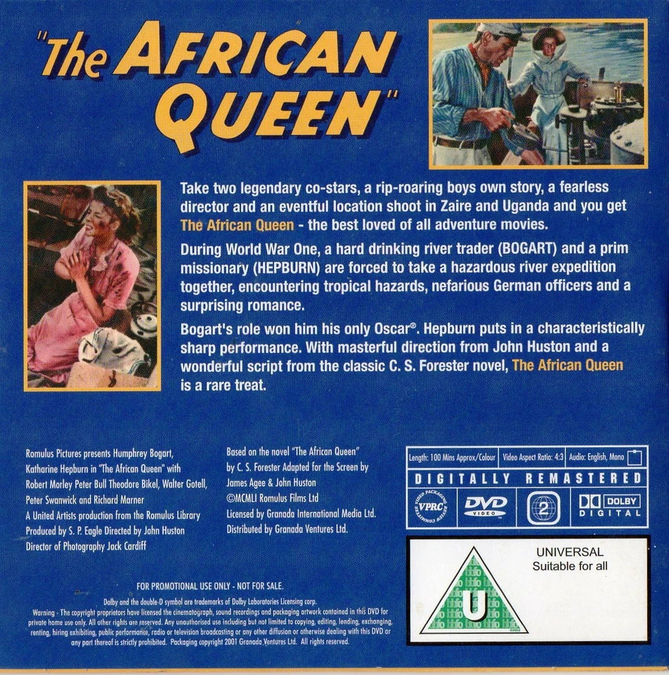 THE AFRICAN QUEEN -  Humphrey Bogart*Katharine Hepburn*Robert Morley : PROMO DVD - Image 2 of 2