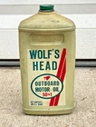 Vintage Wolf's Head Outboard 50 to 1 Quart Full Plastic Motor Oil Gas Can Bottle