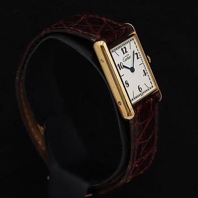 Cartier Must Tank Vermeil SV925 Quartz White Dial Ladies Watch