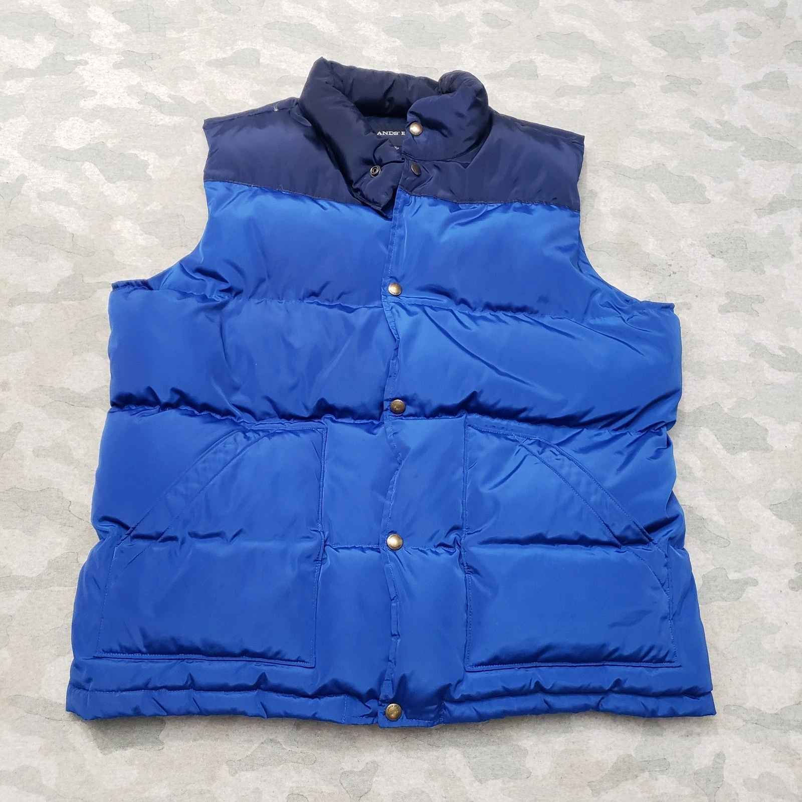Land's End Down Puffer Vest Mens Large Blue Snap Up Sleeveless