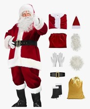 Men's Deluxe Santa Suit 9 PC. Christmas Adult Santa Claus Costume Size L C7
