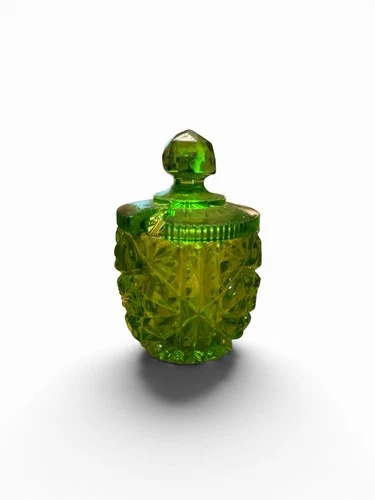 Mckee Depression Green Sugar Bowl With Spoon Hole In Lid Vintage