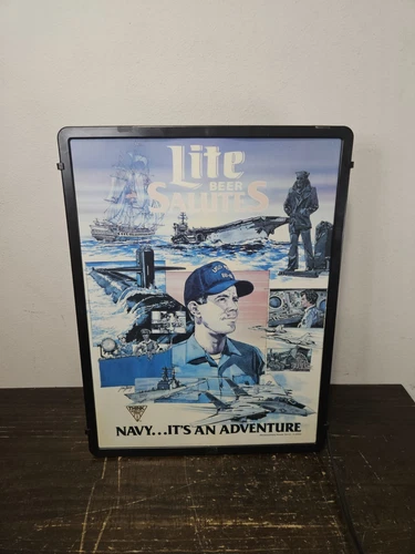 Miller Lite Vintage Salutes Navy It’s An Adventure Lighted Beer Sign Working Bar