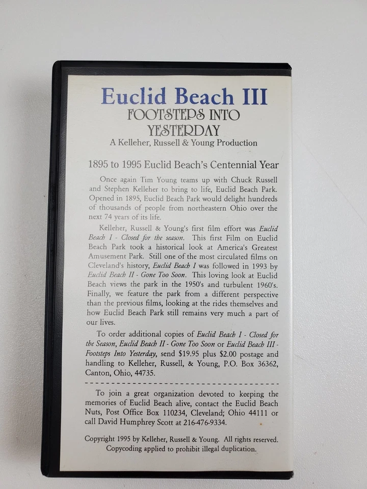 Euclid Beach Park III Footsteps Into Yesterday VHS Tape Documentary Chuck Russel - Imagem 2 de 4
