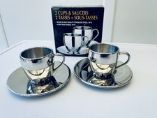 Stainless Steel Espresso Cups & Saucers Set of 2 – 18/10 Steel Demitasse 80ml